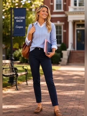 LILLY PULITZER WORTH SKINNY NAVY BLUE PREPPY CASUAL CAREER SCHOOL PANTS SZ 8